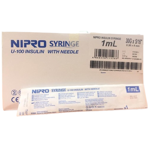 NIPRO Syringe U100 Insulin with Needle 1ml 100Pcs/Box